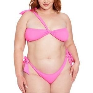 Frederick's of Hollywood Laguna One Shoulder 2-Piece Bikini Set Hot Pink L NWT